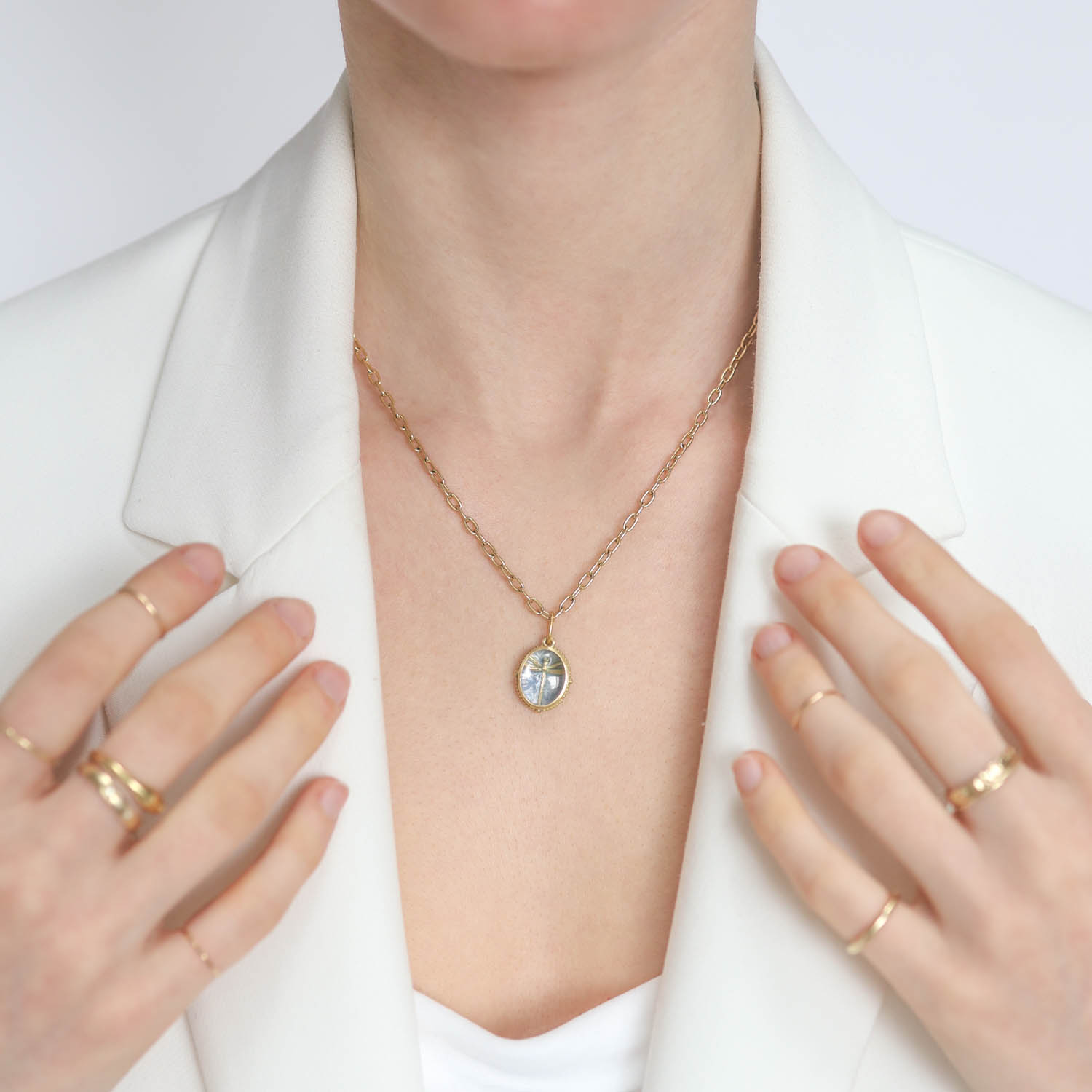 Erica Molinari Trunk Show:18k/FS Vitreous enamel Hand engraved Dragonfly set under white sapphire watch crystal - granule frame BLUE