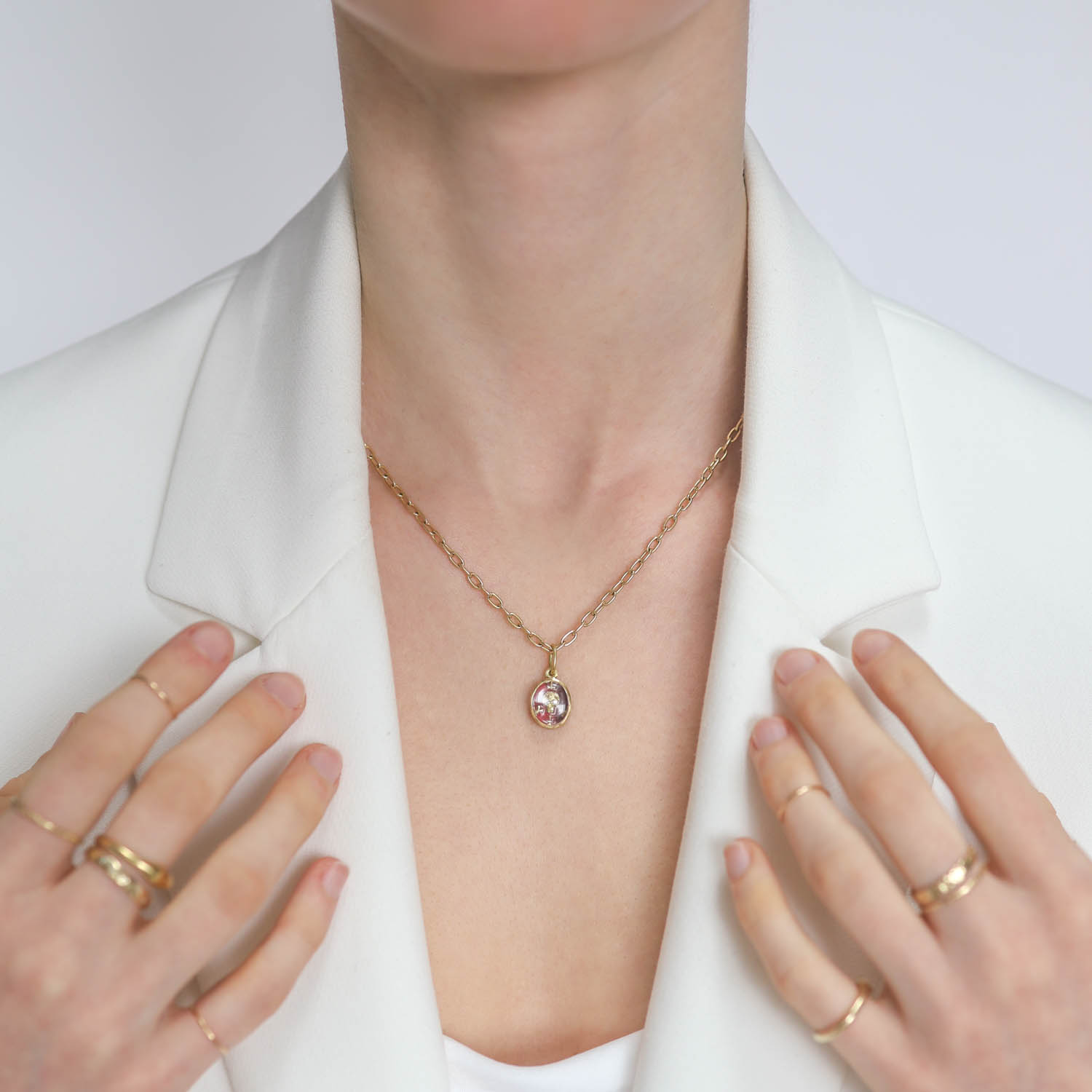 Erica Molinari Trunk Show: 18K small Vitreous enamel diamond eye skull set under White sapphire watch crystal -.015cts