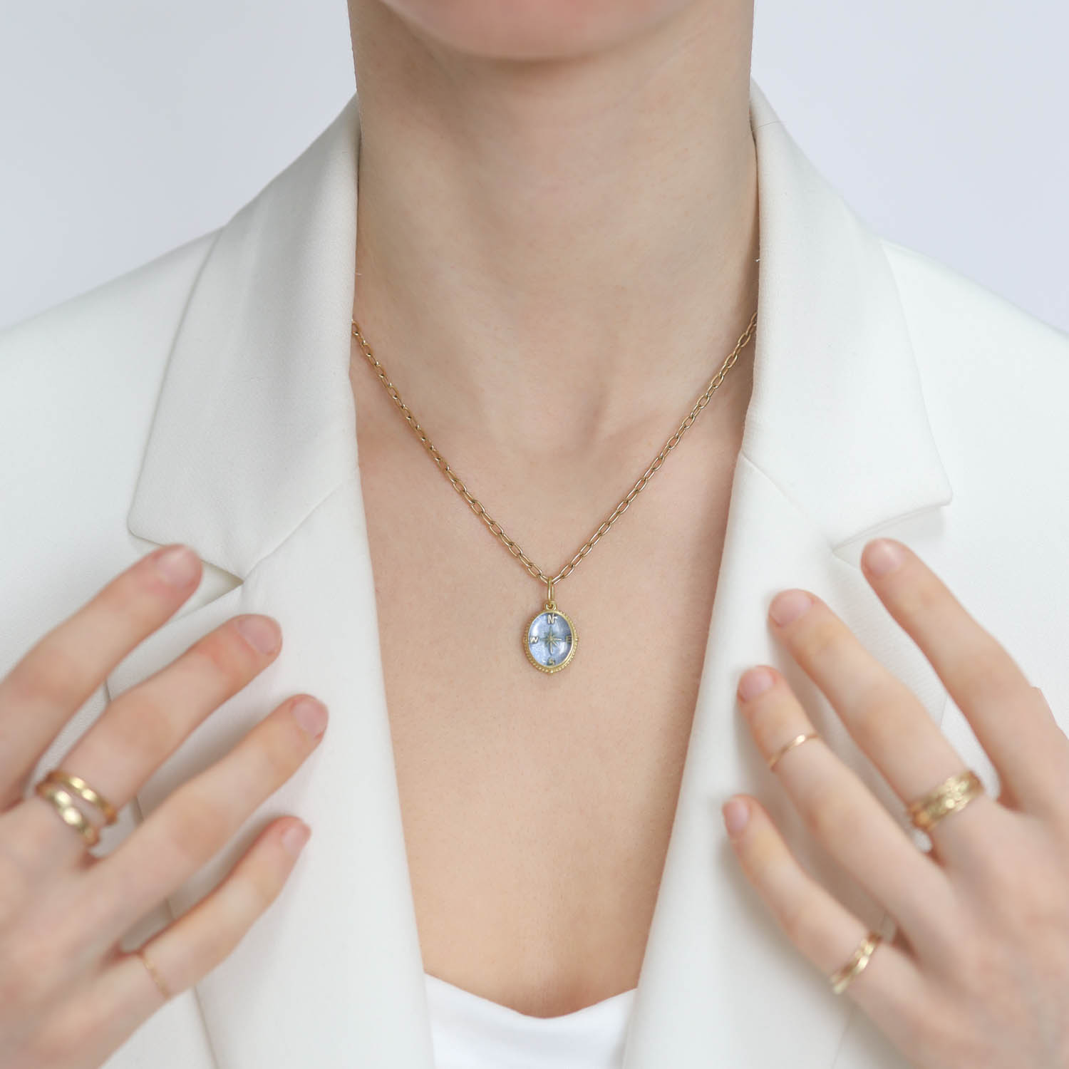 Erica Molinari Trunk show : 18k/FS vitreous enamel north star set with white sapphire watch crystal, granule frame, LGT BLUE