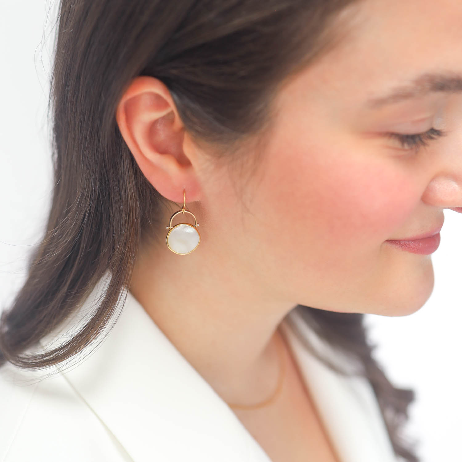 Lulu: Large dipsea earrings Mother of Pearl 14K gold fill