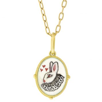 Erica Molinari: 18k Hand painted Vitreous enamel Royal Rabbit, measures 1" x 9/16" including bail