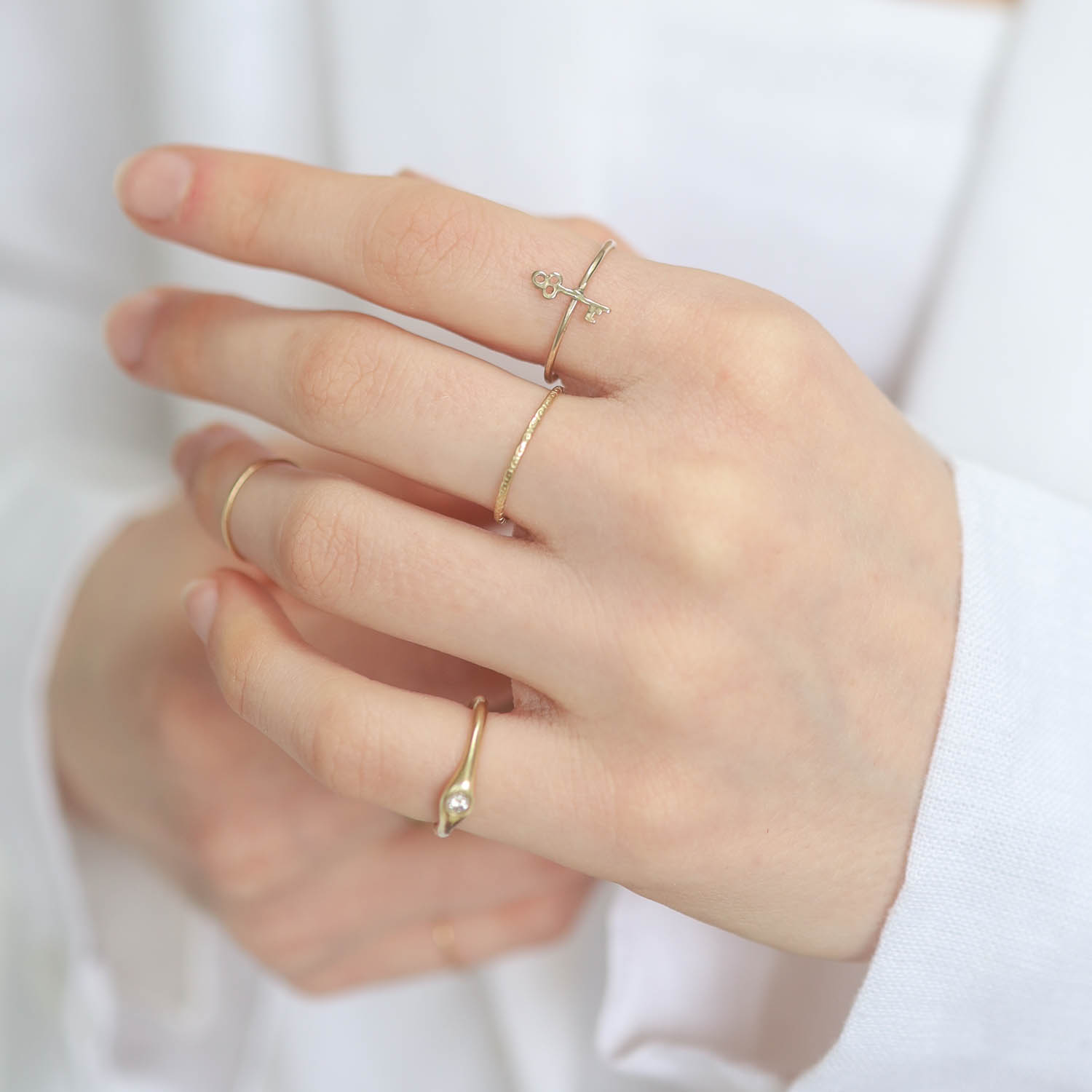 Acanthus: Tiny Key Stacking ring, 14K gold