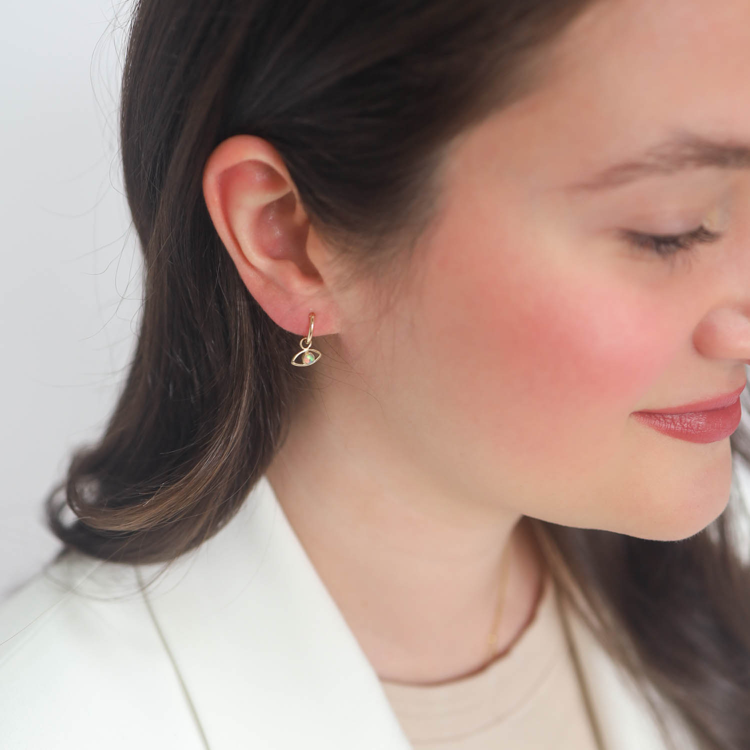Acanthus: Opal Eye Huggie Earrings, 14k yg