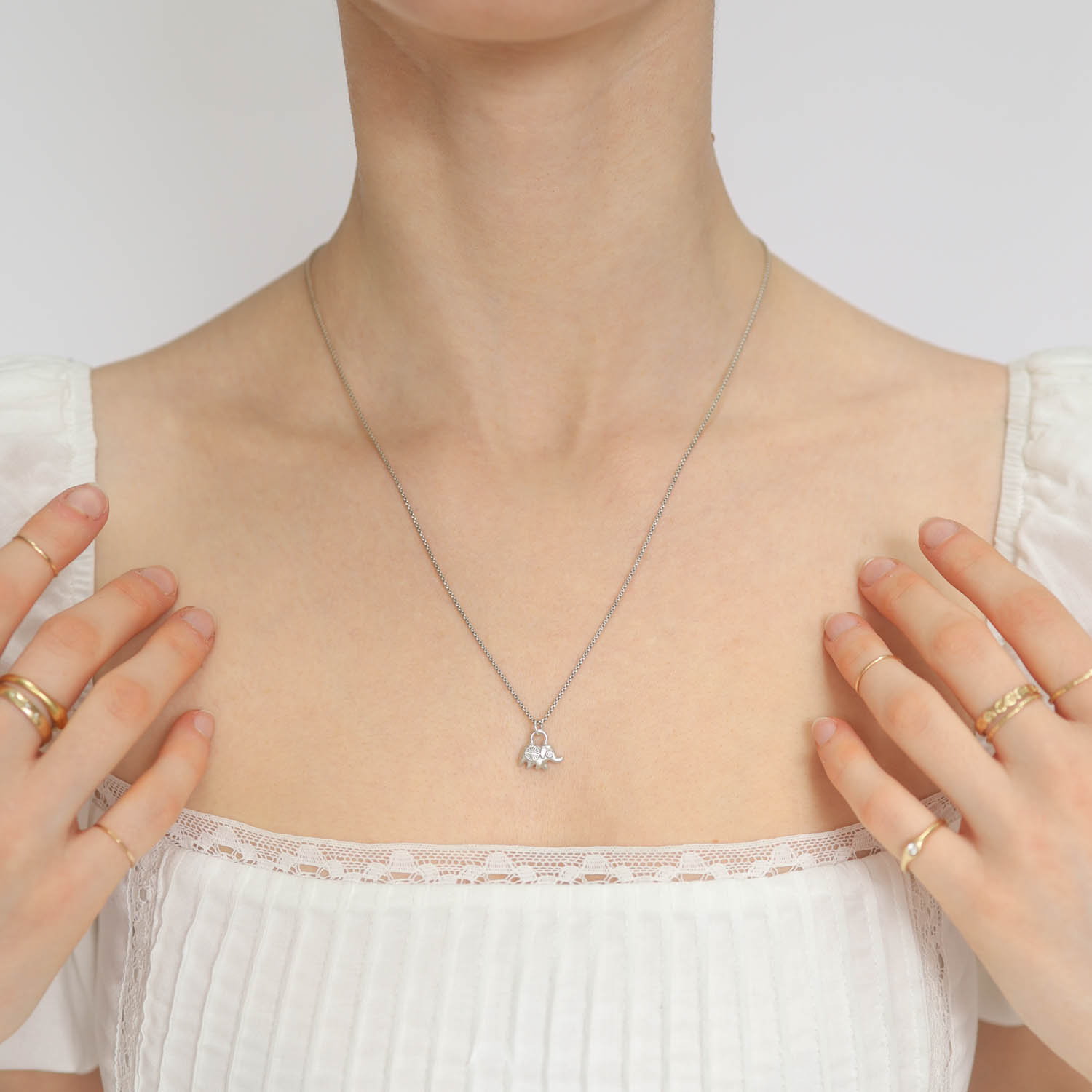 Lulu: Ellie Necklace 'big presence, soft step' in Antique Sterling Silver, Diamond