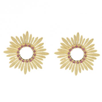Acanthus : Pink Sapphire Southern studs ,14K Yellow gold
