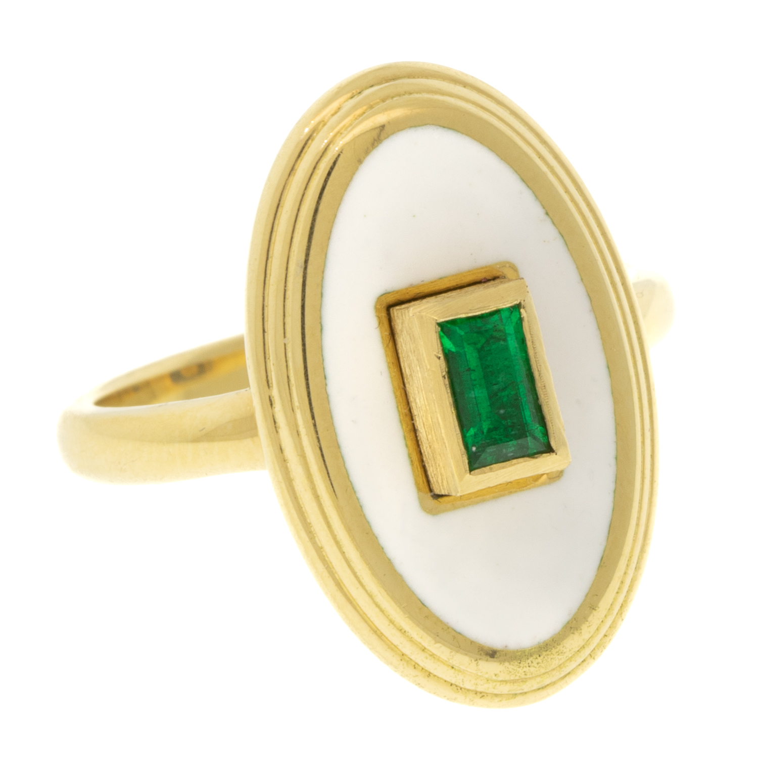 Erica Molinari Trunk Show:18K White Vitreous enamel & emerald ring -.5cts emerald