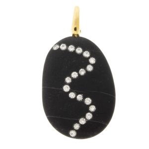CVC Stones : Charm, One of a kind, Oval Black Stone, Twenty  .3ct Small Round Diamonds, Wavy