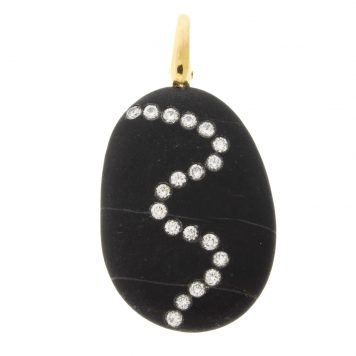CVC Stones : Charm, One of a kind, Oval Black Stone, Twenty  .3ct Small Round Diamonds, Wavy
