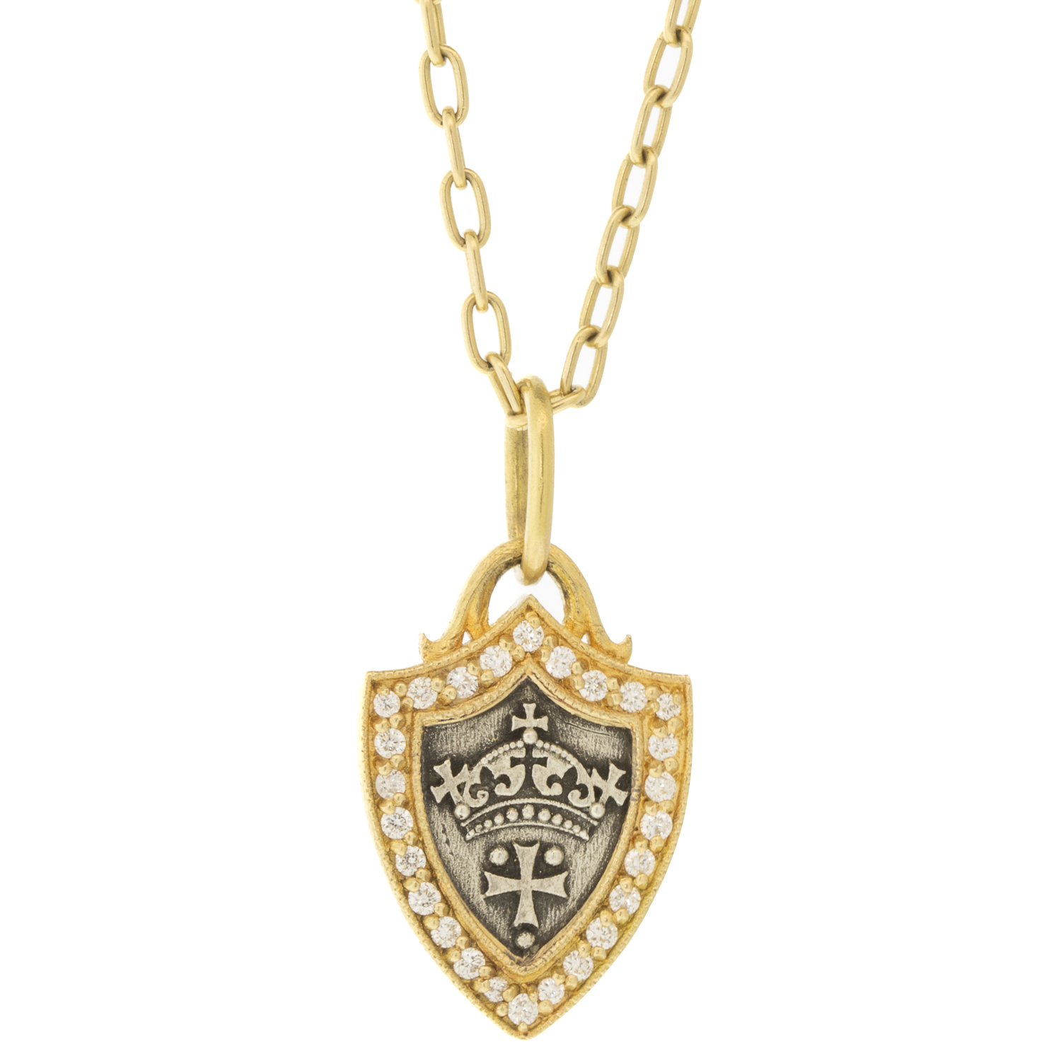 Erica Molinari Trunk Show: Charm, SS 18K rim Baby diamonds, .20 TCW pave CROWN shield ‘forget me not’