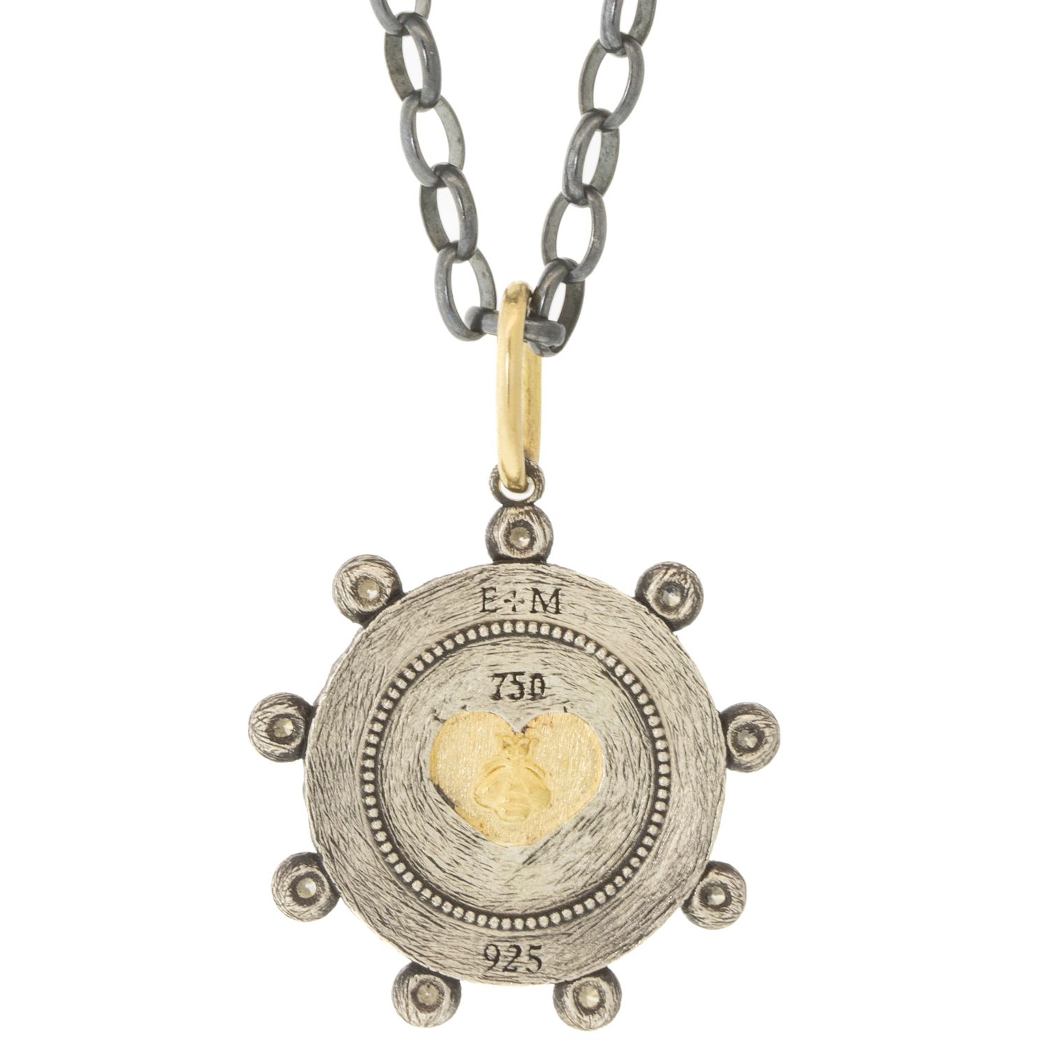 Erica Molinari Trunk Show: Charm, SS 18K heart w/ white diamonds, .62 TCW Round baby ruche mini pave heart & bee
