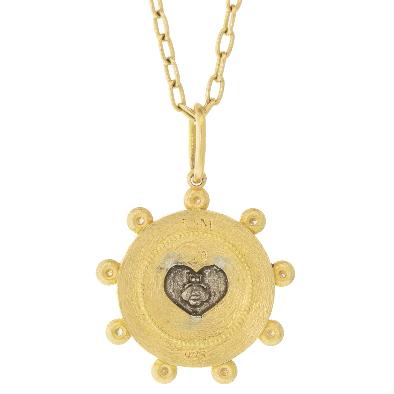 Erica Molinari Trunk Show: Charm, 18K gold SS heart w/ White diamonds, .62 TCW Round baby ruche mini pave heart & bee