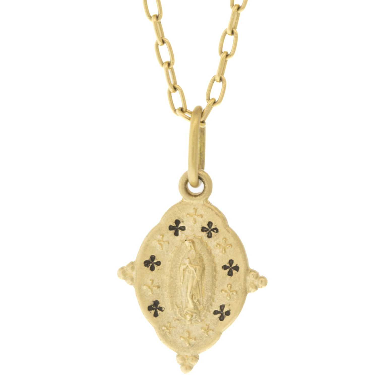 Erica Molinari: Charm,14k Small Ornate Mary-"FAITH", measures 1 1/16" x 5/8" including bail