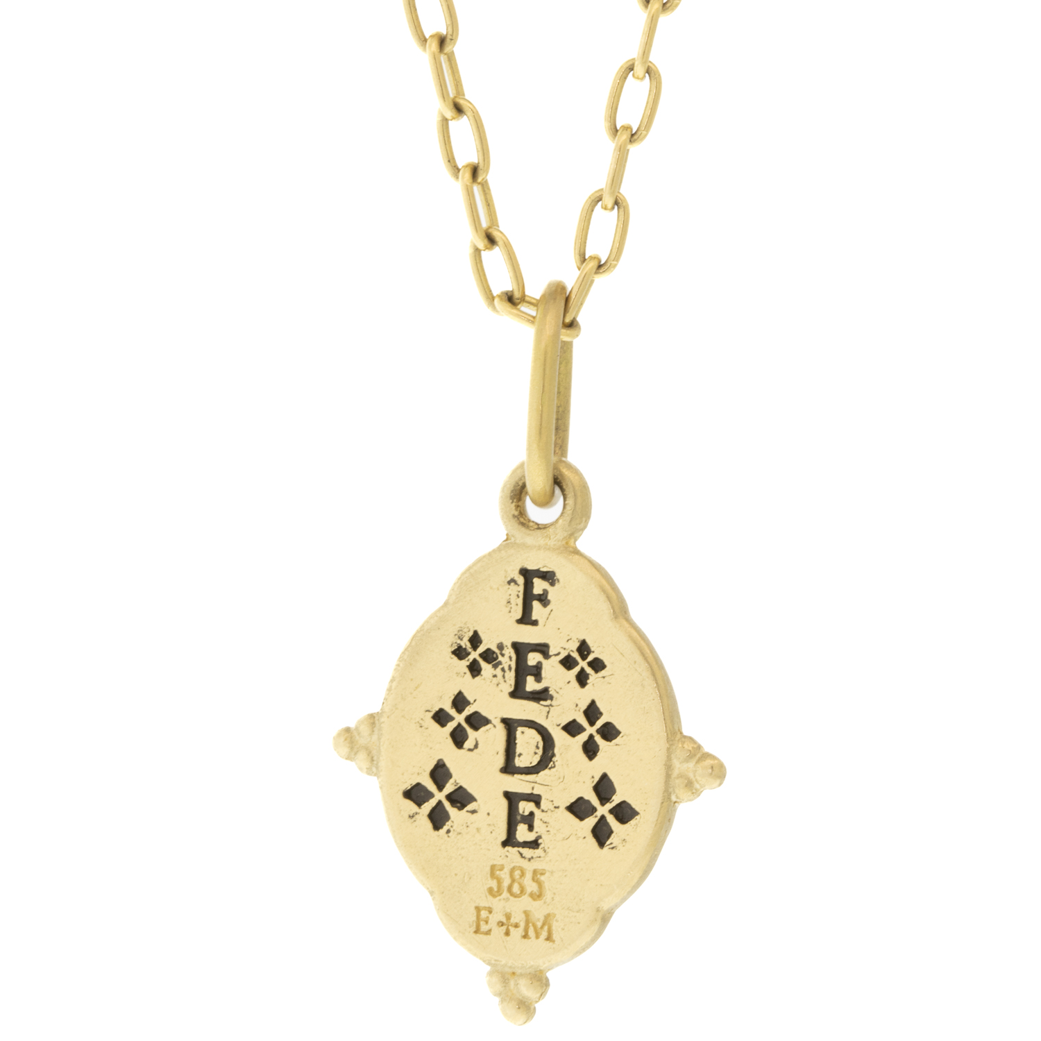 Erica Molinari: Charm,14k Small Ornate Mary-"FAITH", measures 1 1/16" x 5/8" including bail