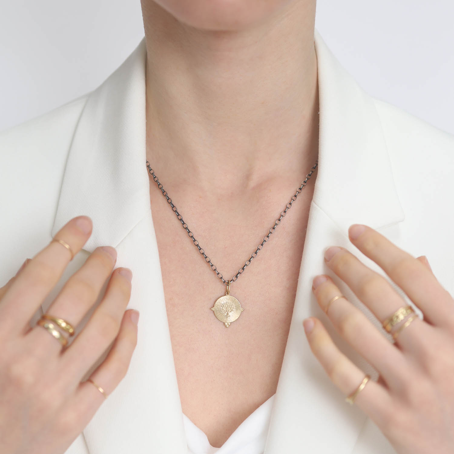 Erica Molinari Trunk Show: 14K medium round tree of life "love the life you live"