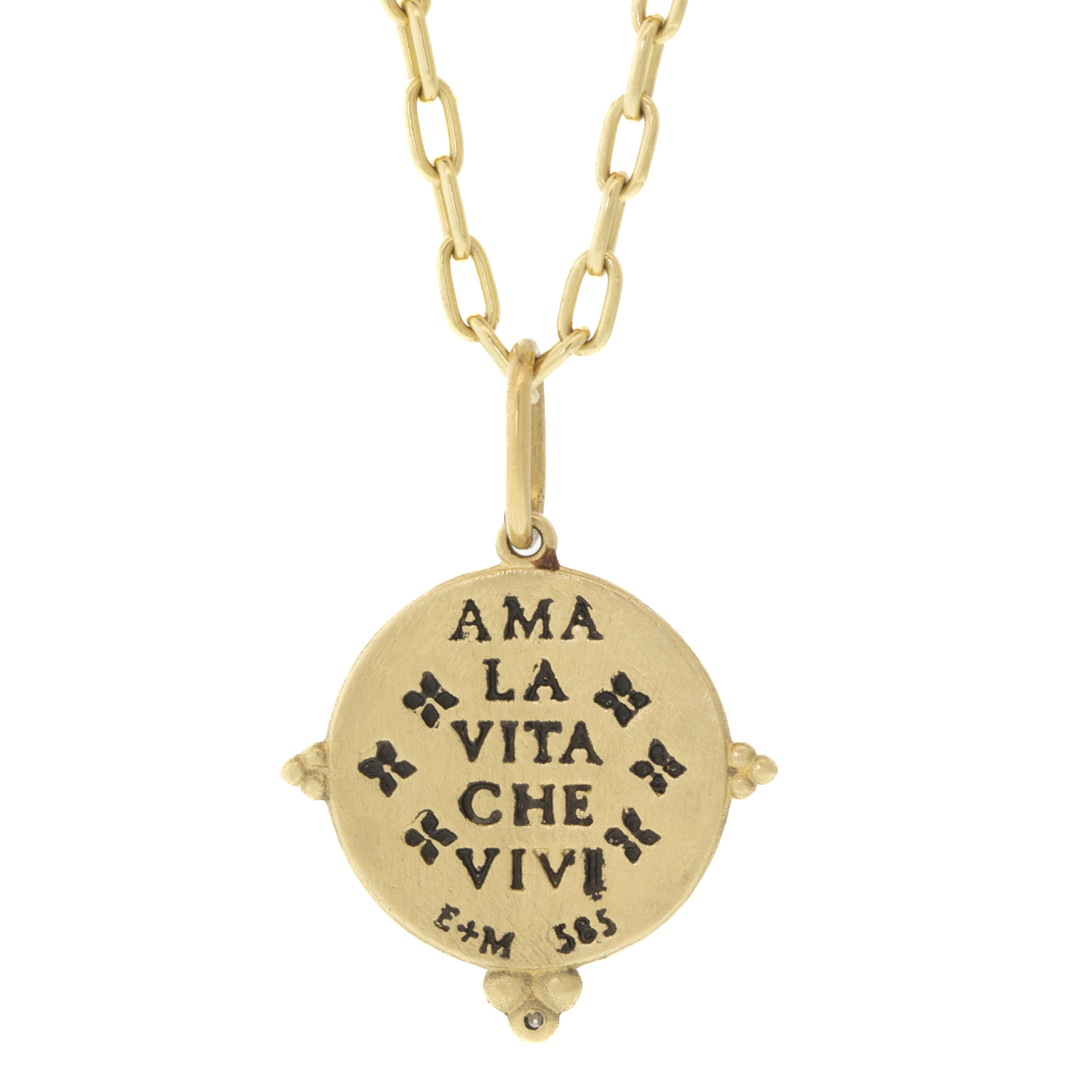 Erica Molinari: 14K diamonds medium round tree of life "love my life" .025 TCW