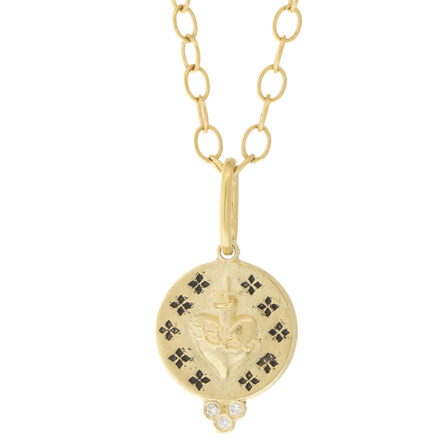 Erica Molinari Trunk Show: 14k Small round sacred heart,'Forget me Not' 0.0075cts
