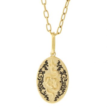 Erica Molinari: Charm,14k SMALL Oval Floral snake & flower-"LIVE,LOVE,LIFE", measures 1" x 7/16" including bail