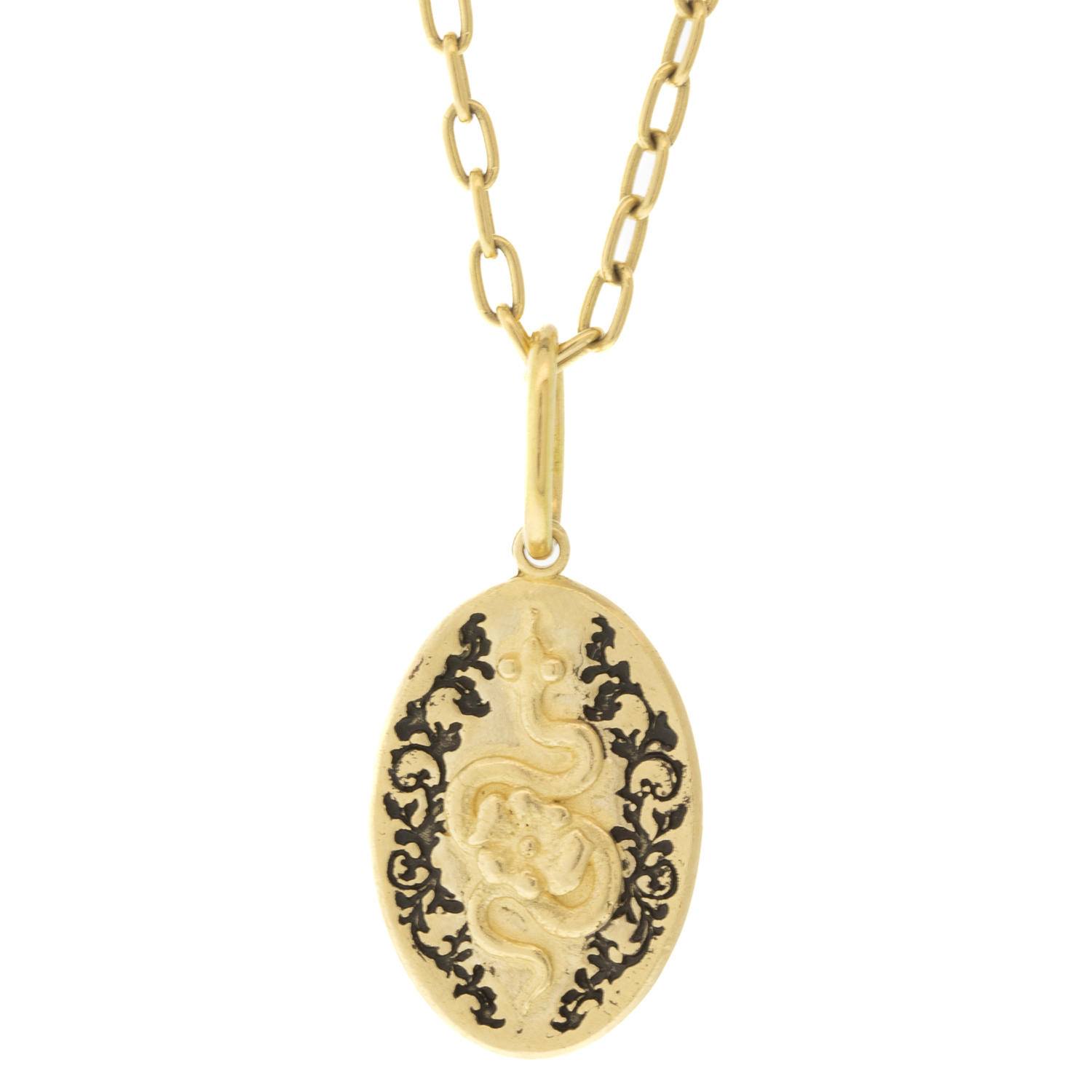 Erica Molinari: Charm,14k SMALL Oval Floral snake & flower-"LIVE,LOVE,LIFE", measures 1" x 7/16" including bail