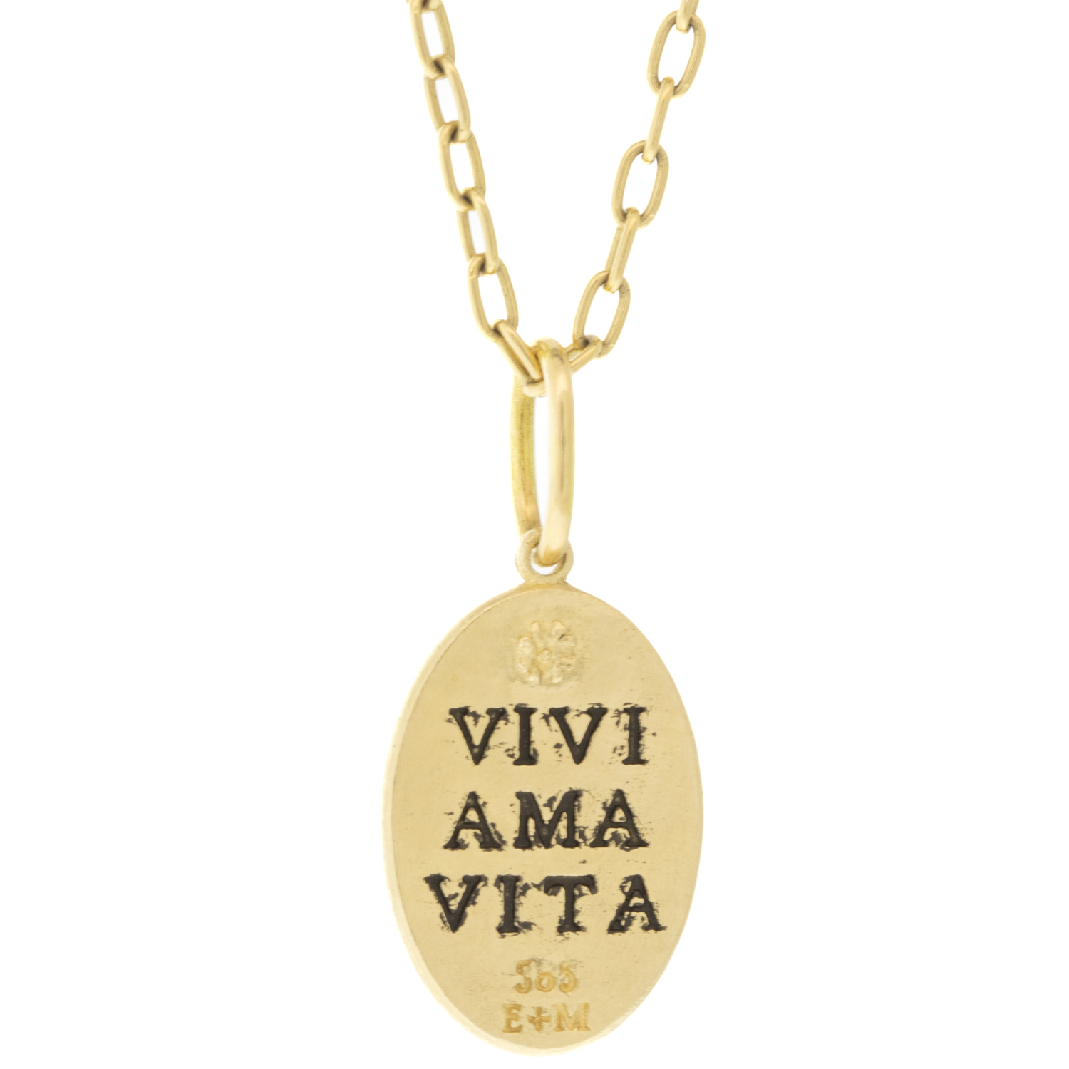 Erica Molinari: Charm,14k SMALL Oval Floral snake & flower-"LIVE,LOVE,LIFE", measures 1" x 7/16" including bail
