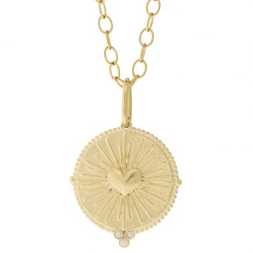 Erica Molinari: Charm, 14k LARGE Round heart, 3 Diamond granules, 0.025cts - "WHO BEING LOVED IS POOR?" - Oscar Wilde