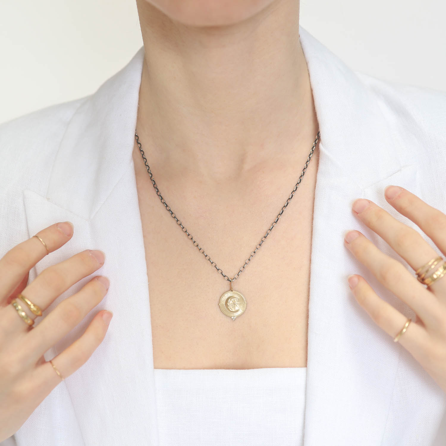 Erica Molinari : 14K Man in the moon & North star 'Dreams are necessary to life'-Anais Nin .0225cts