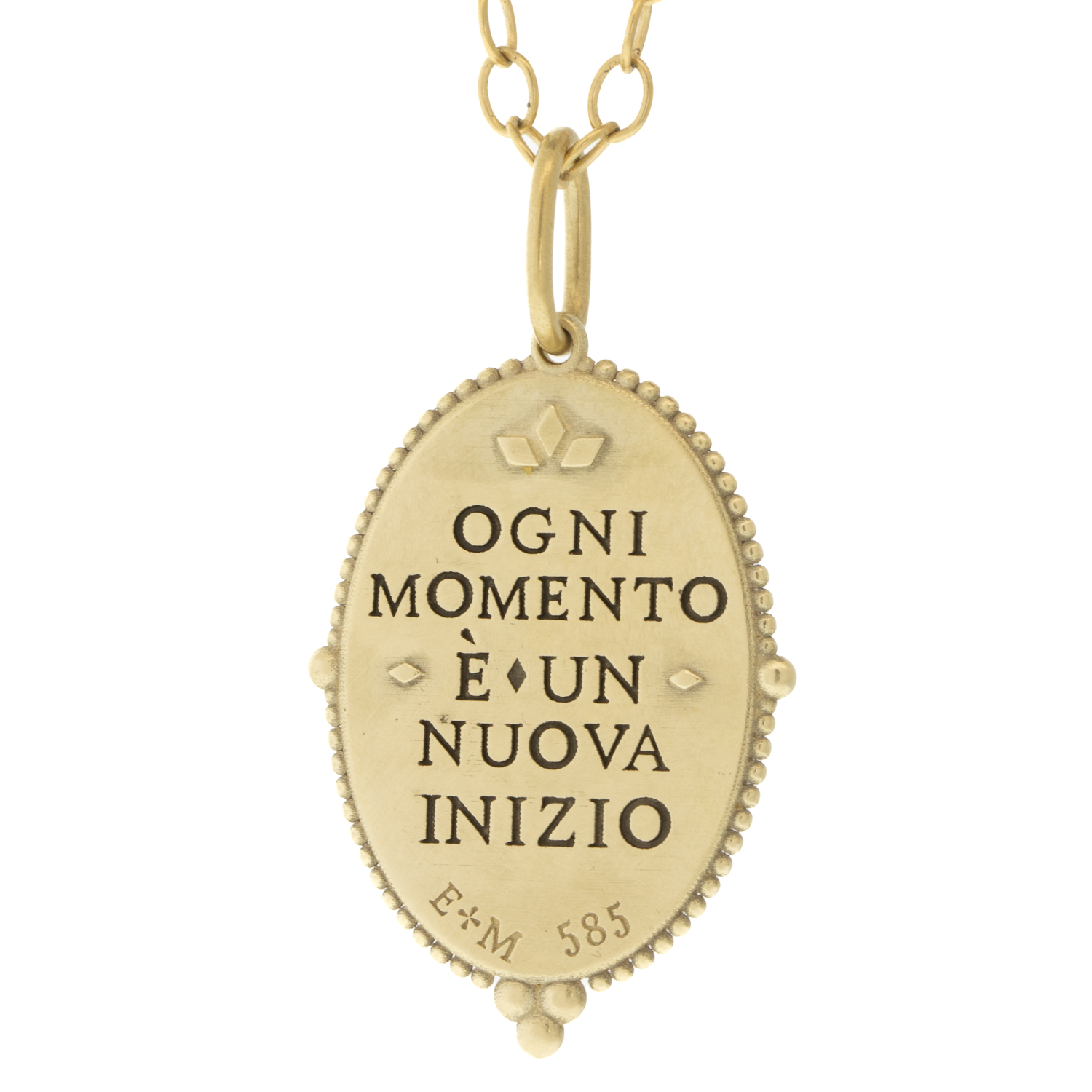 Erica Molinari Trunk Show: 14K Large oval Lady of Guadalupe-Every Moment is a new beginning, T.S.Eliot