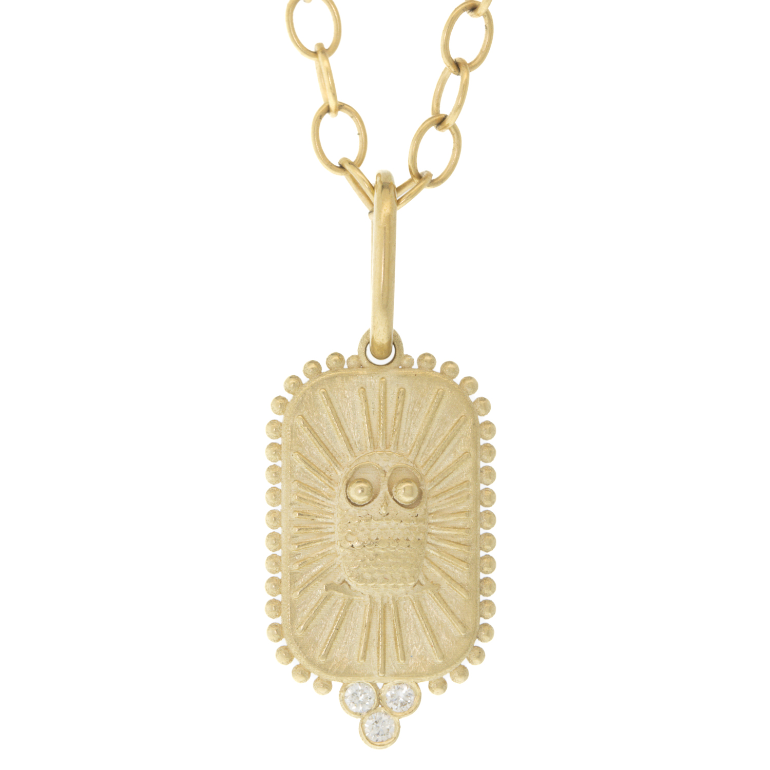 Erica Molinari Trunk Show: 14K Small rectangle Baby Owl 'Live the life' 0.03cts