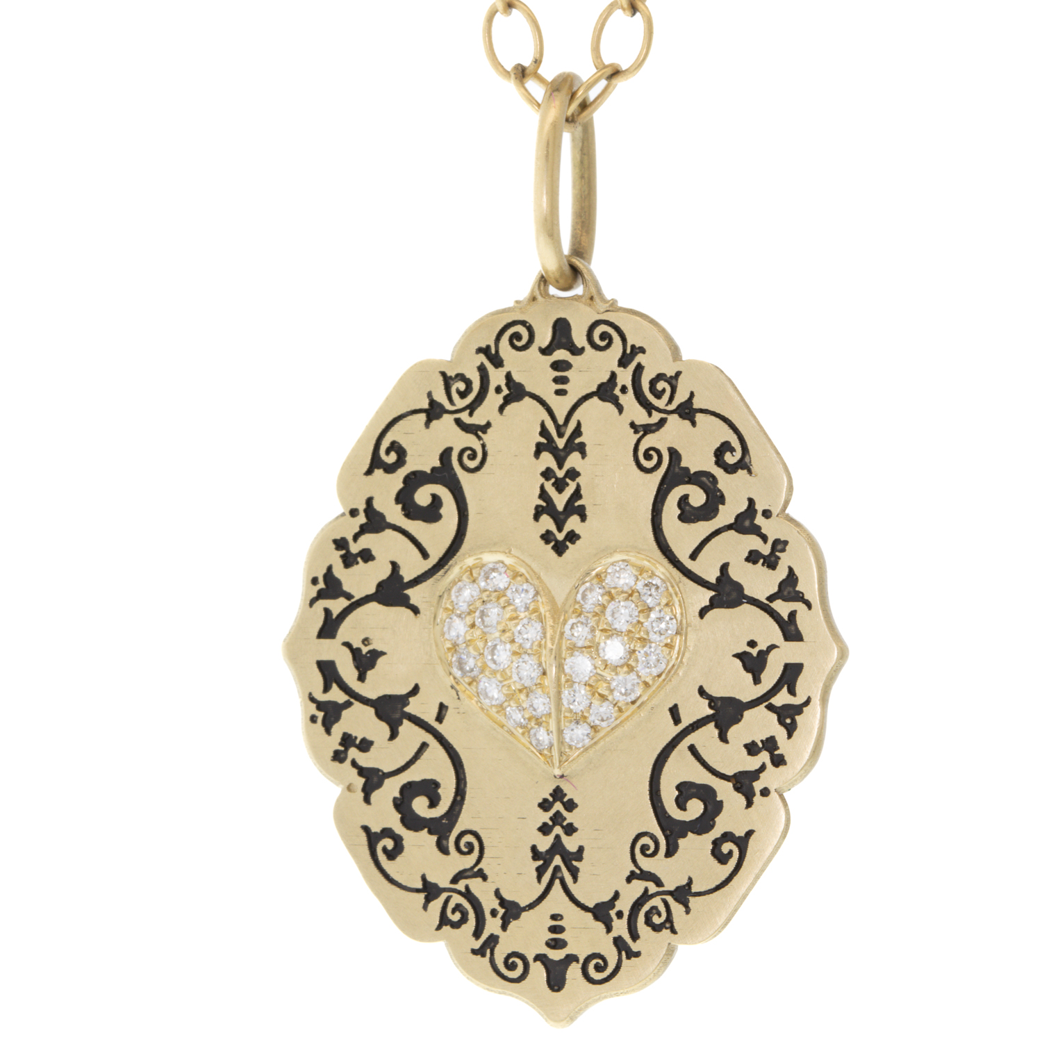 Erica Molinari Trunk Show: 14K Large ornate diamond puff heart -'To know life is to love many things' 0.32cts Vincent Van Gogh