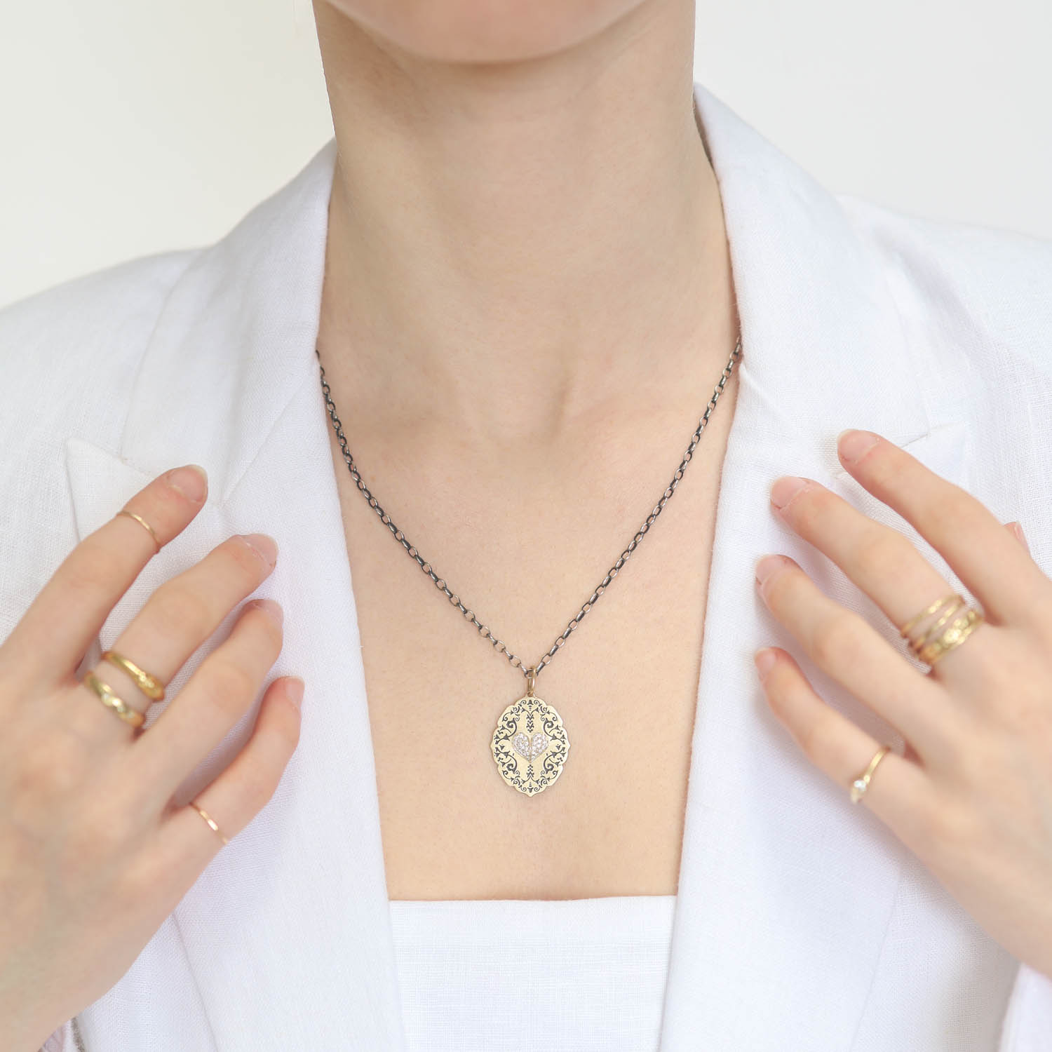 Erica Molinari Trunk Show: 14K Large ornate diamond puff heart -'To know life is to love many things' 0.32cts Vincent Van Gogh