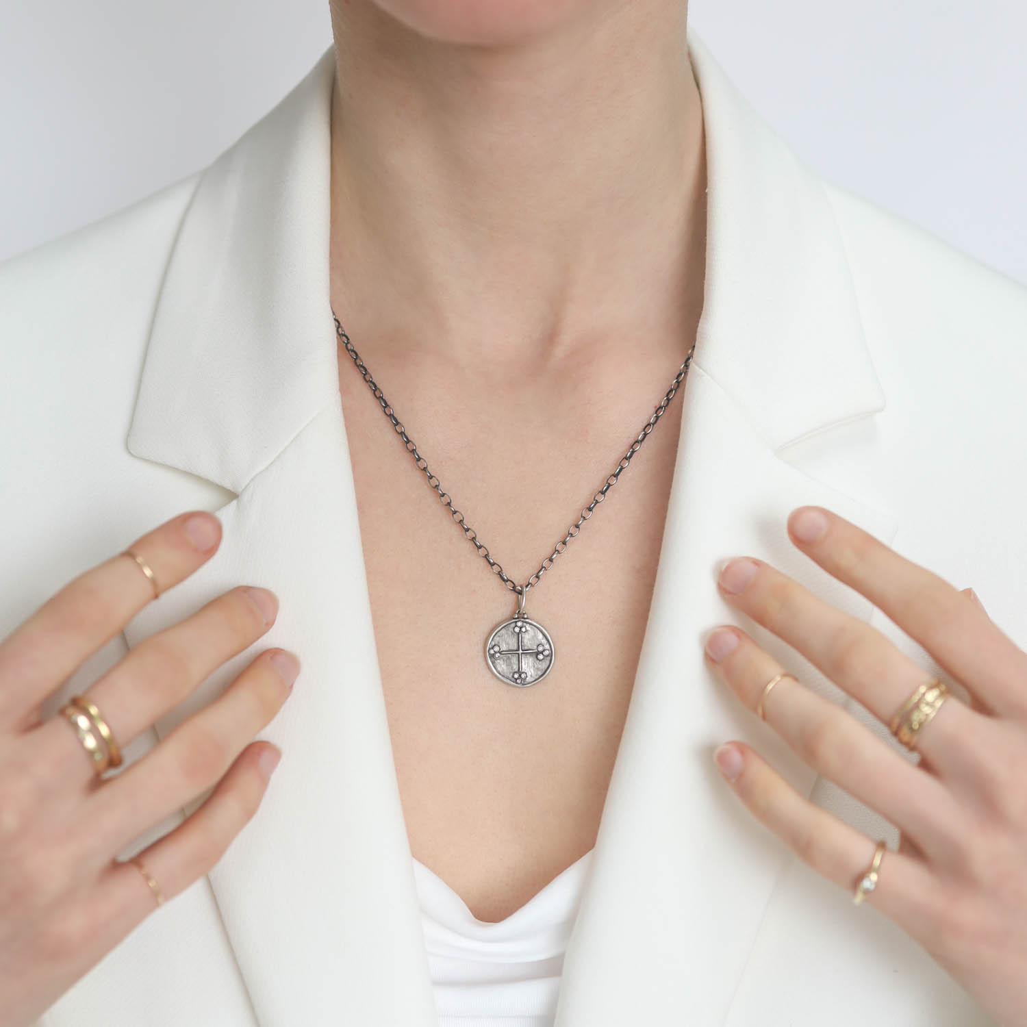 Erica Molinari Trunk Show: S/S Christian cross + star w/ .06cts diamonds "know thyself