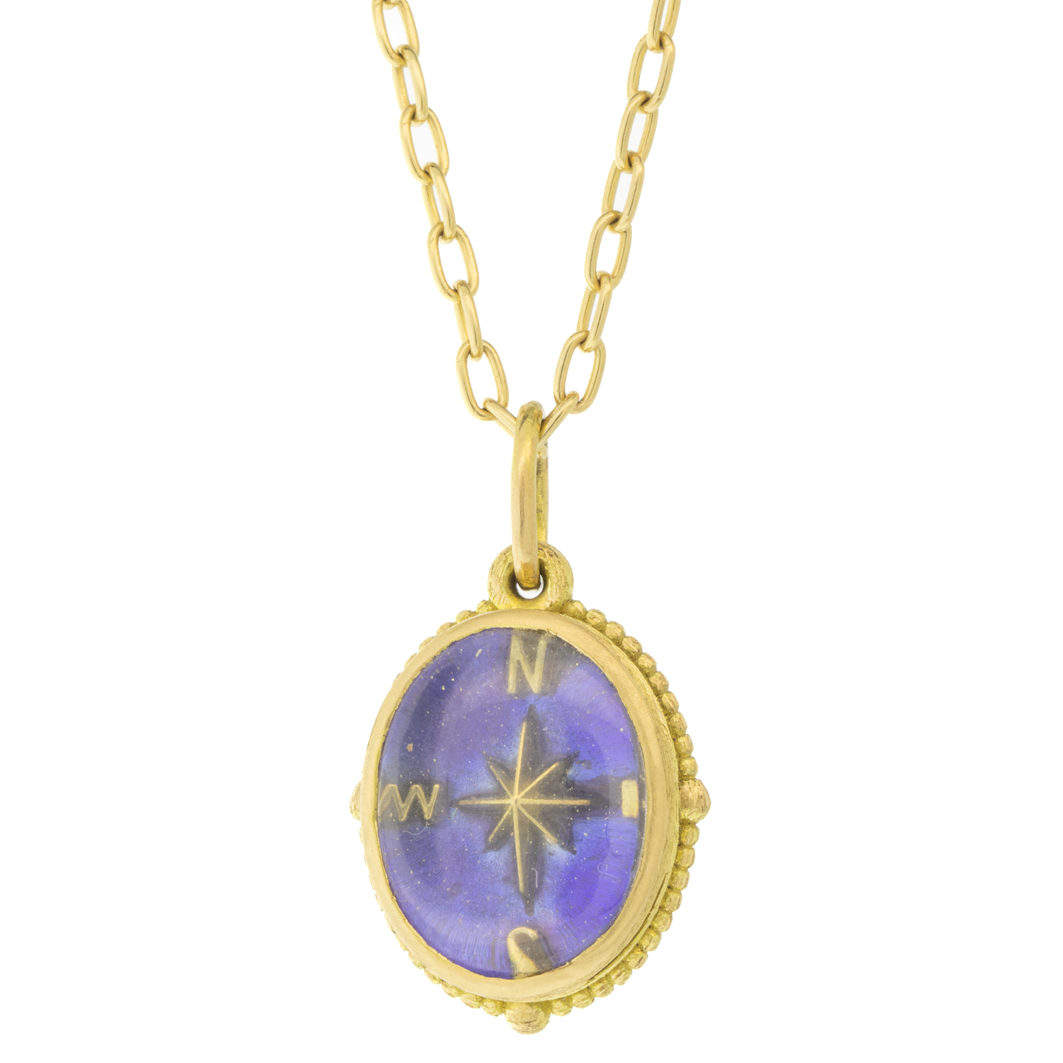 Erica Molinari: 18k/FS vitreous enamel north star set with white sapphire watch crystal, granule frame, DK BLUE, TRUNK SHOW