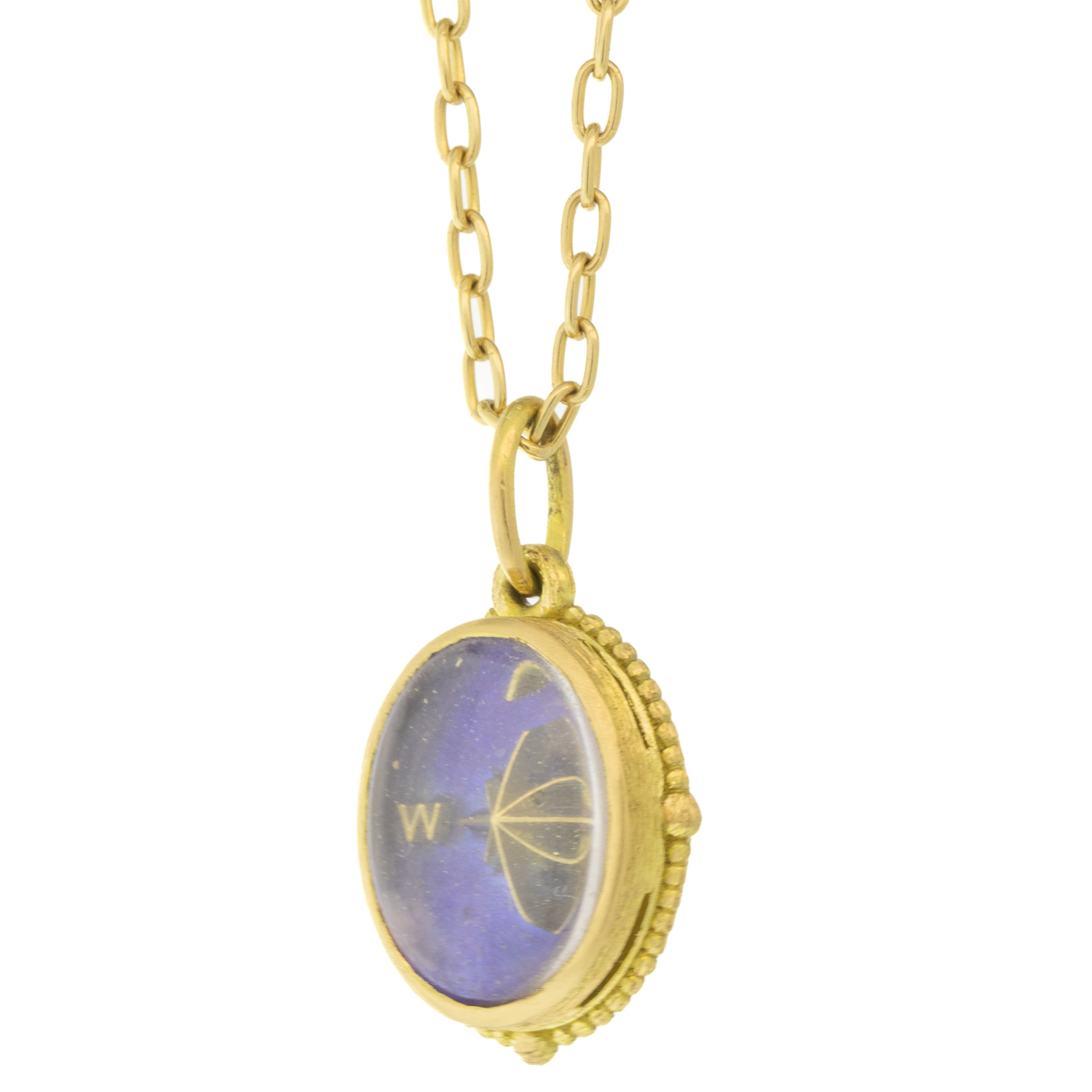 Erica Molinari: 18k/FS vitreous enamel north star set with white sapphire watch crystal, granule frame, DK BLUE, TRUNK SHOW