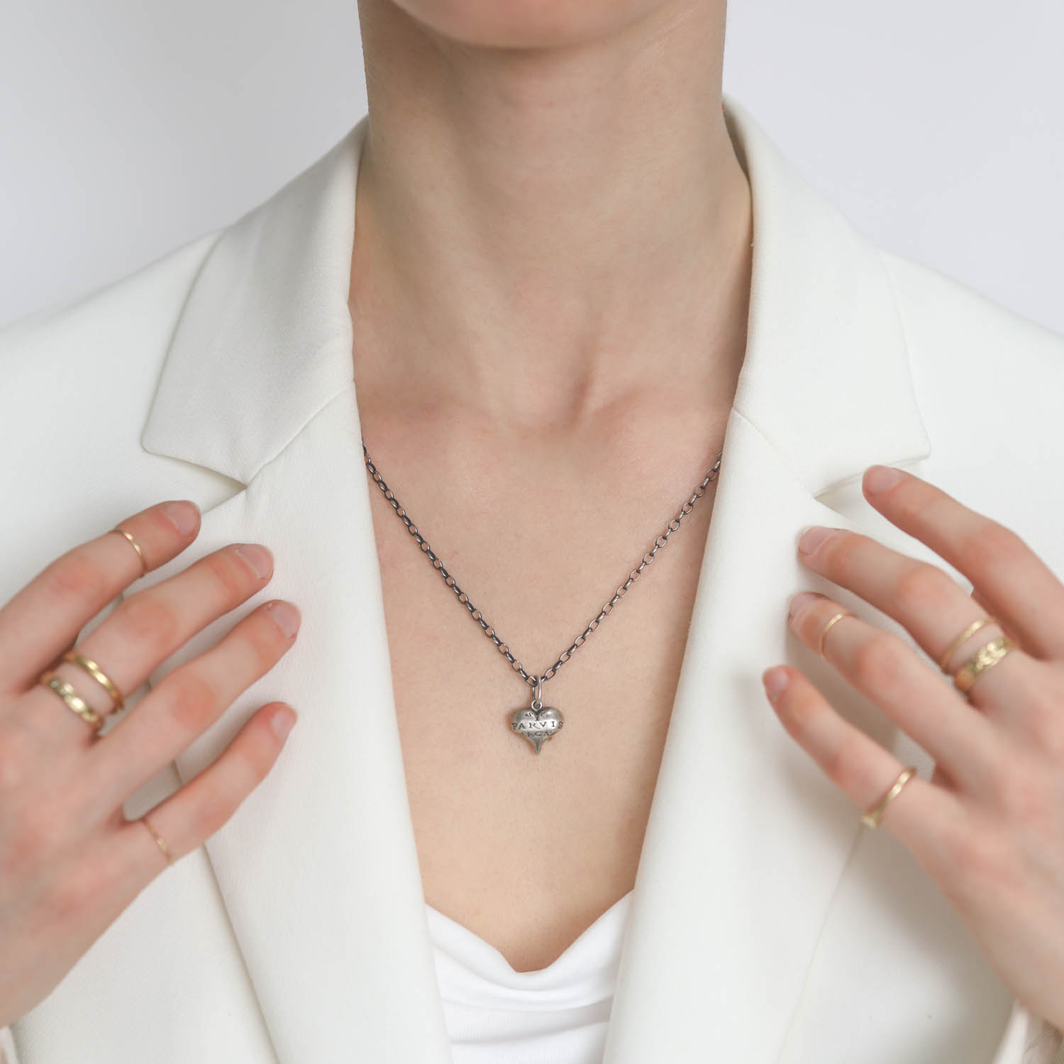 Erica Molinari Trunk Show: Charm, Large Fat Carved Heart, "Greatness from Small Beginnings", Sterling silver, Measures 7/8 x 9/16 including bail