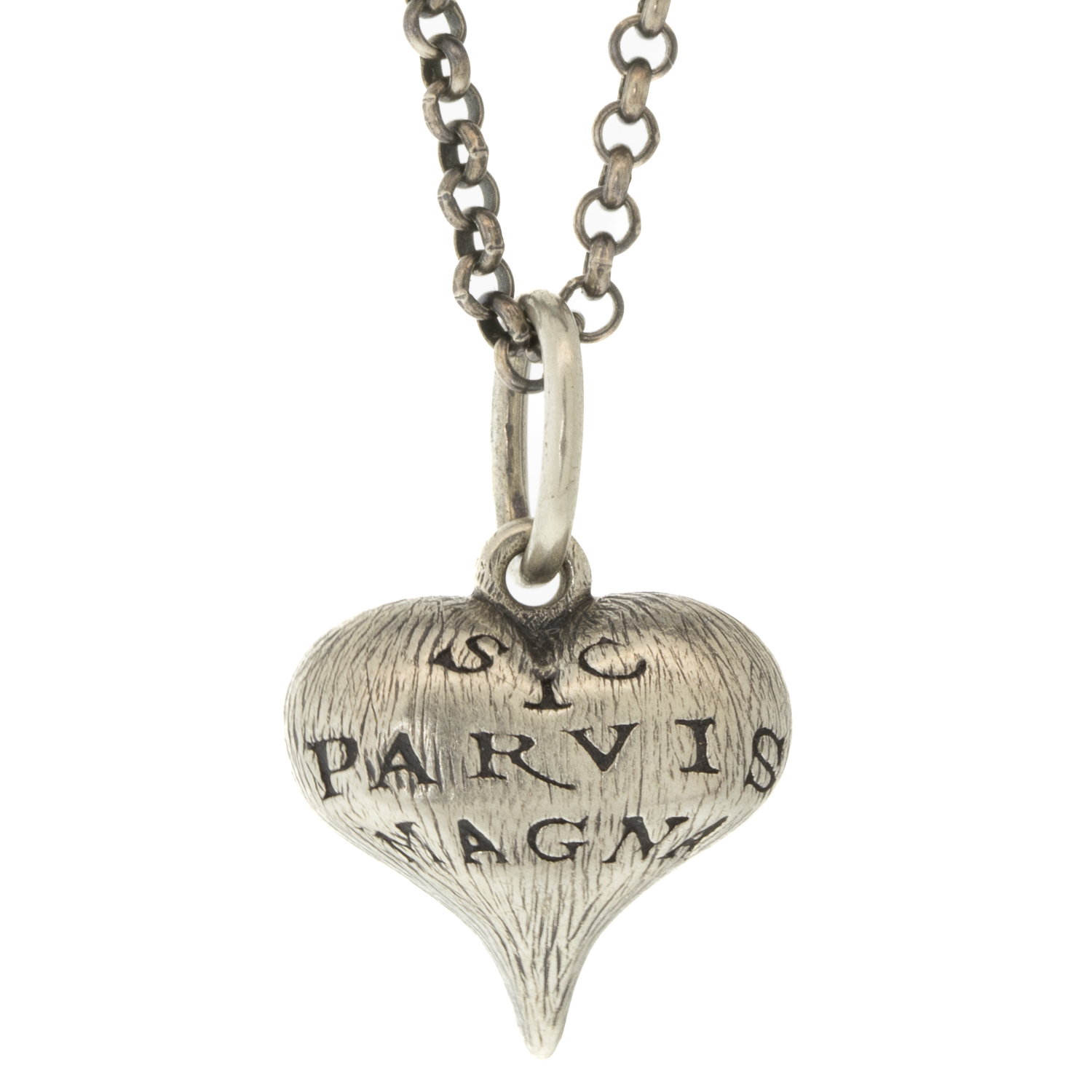 Erica Molinari Trunk Show: Charm, Large Fat Carved Heart, "Greatness from Small Beginnings", Sterling silver, Measures 7/8 x 9/16 including bail