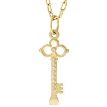 Erica Molinari:14K diamond Key .028 TCW, 1 1/2" x 3/8" at widest point including bail