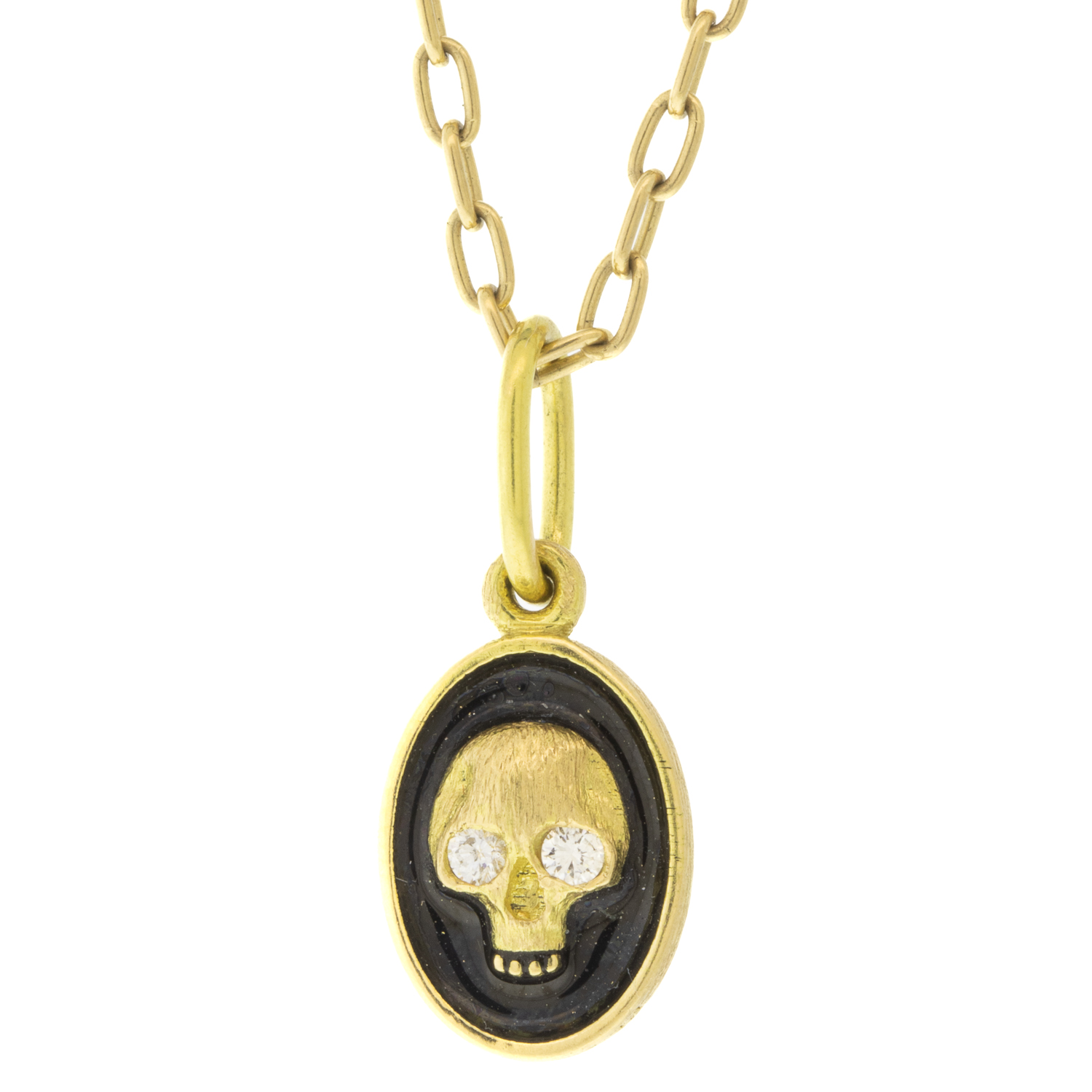 Erica Molinari Trunk Show : 18k diamond eye enamel skull- .056 TCW, Black