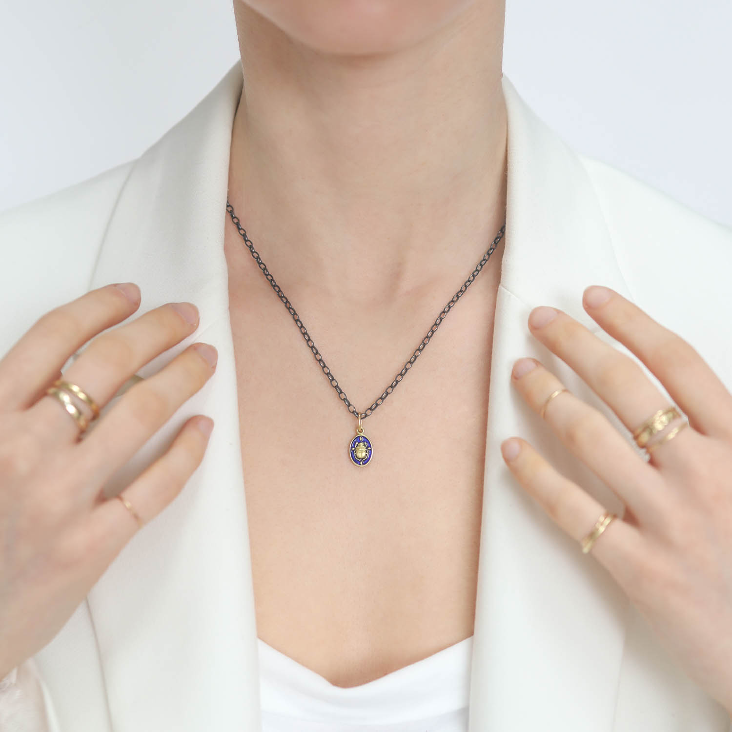 Erica Molinari Trunk Show: Blue enamel 18K gold Scarab Charm