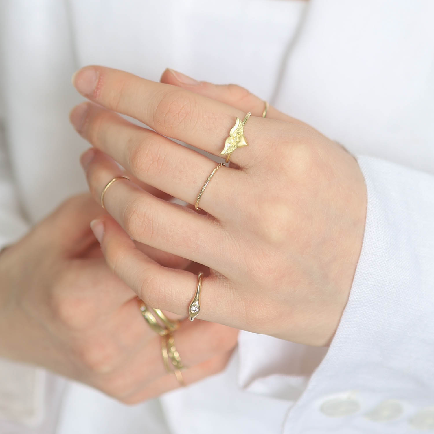 Anthony Lent: Flying Heart Stacking Ring, 18K YG, size 6, flying heart measures 5/16" x 1/2"