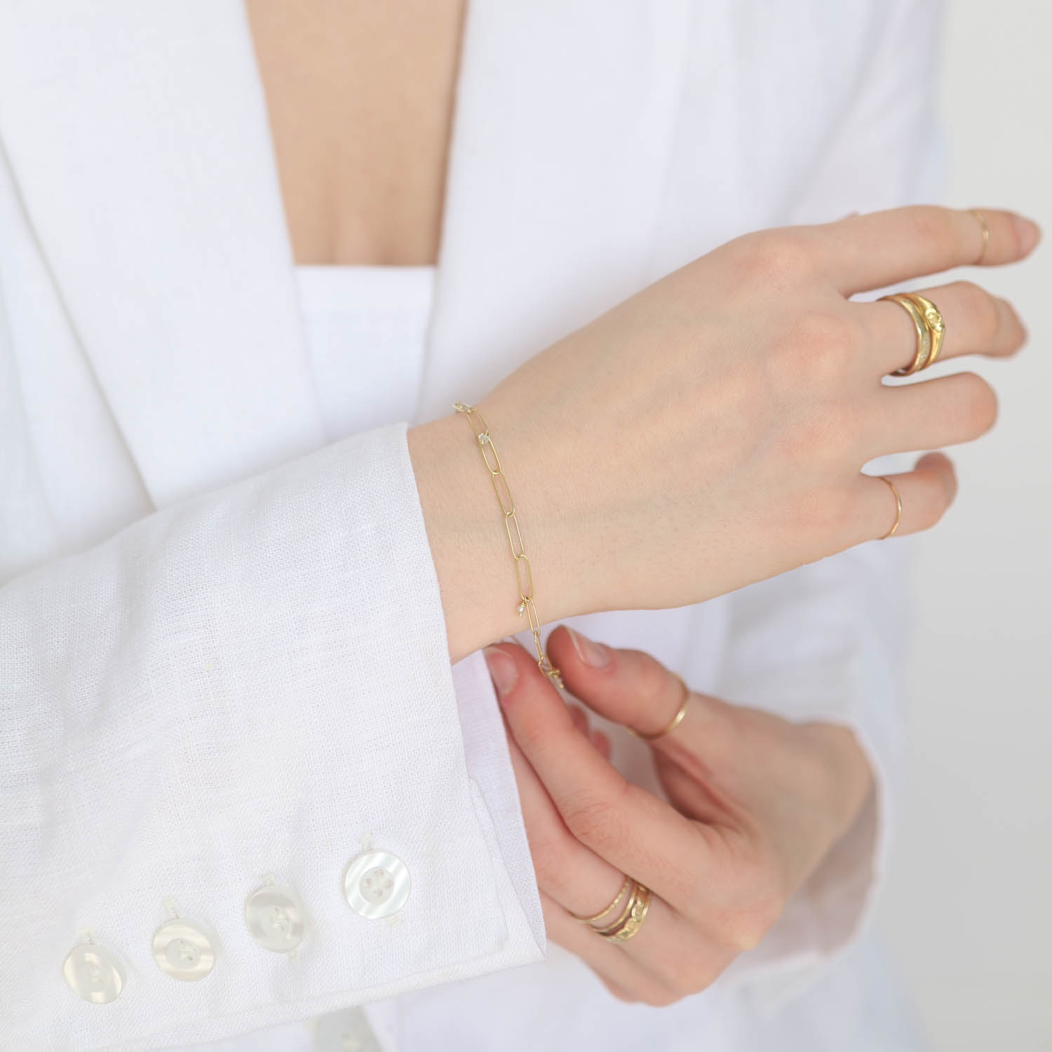 Lene Vibe: Bracelet, 18K gold, Diamond beads, 7 1/2"