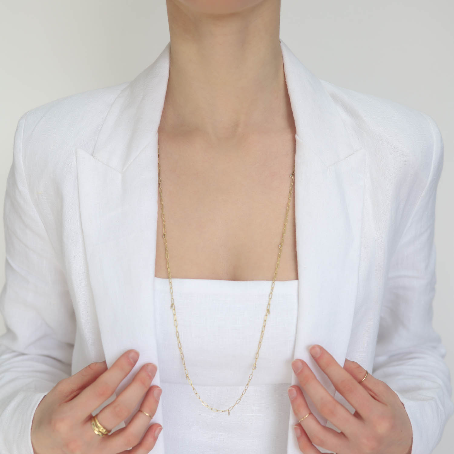 Lene Vibe: 18K gold, mini popsicle necklace with diamond beads, 33"