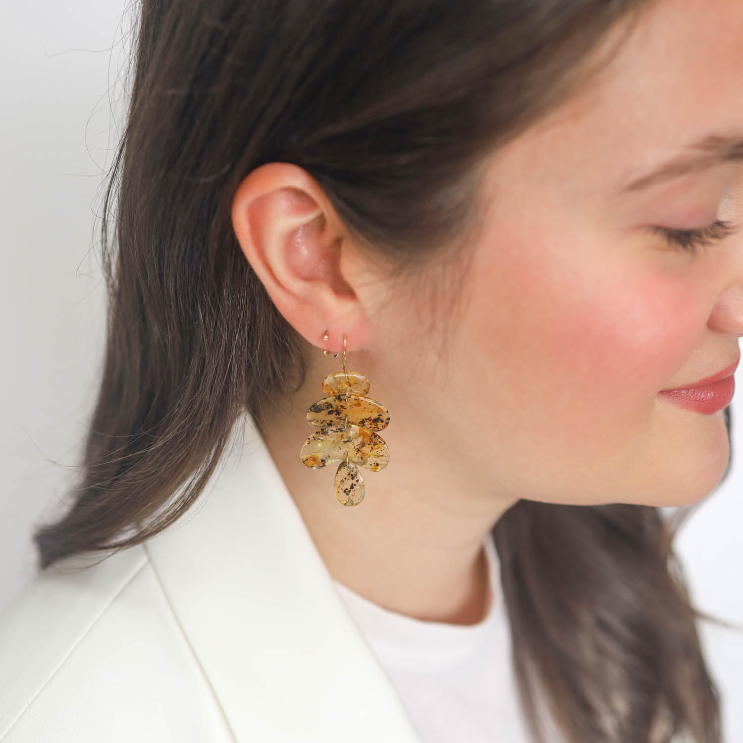 Ten Thousand Things:18k Small Totem Amber Earring, measure 2 1/8" x 1" including earwire