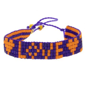 Love is Project: Bracelet, Seed Bead LOVE with Hearts- Navy and Orange