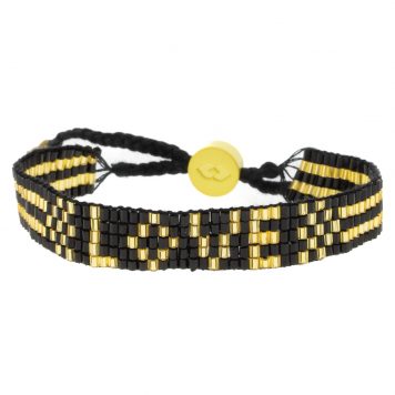 Love is Project:Bracelet, Seed Bead LOVE- Black/Gold