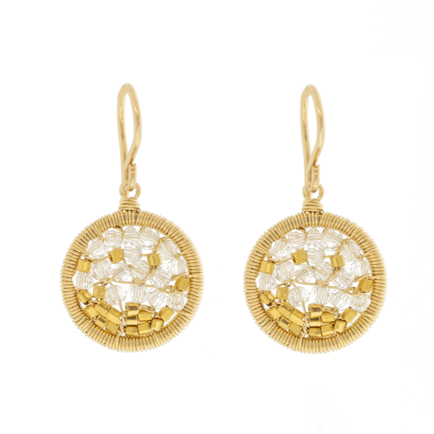 Dana Kellin: Earrings, Round Dangles,Ombre,Clear crystals,gold filled, 1" x 9/16" including earwire