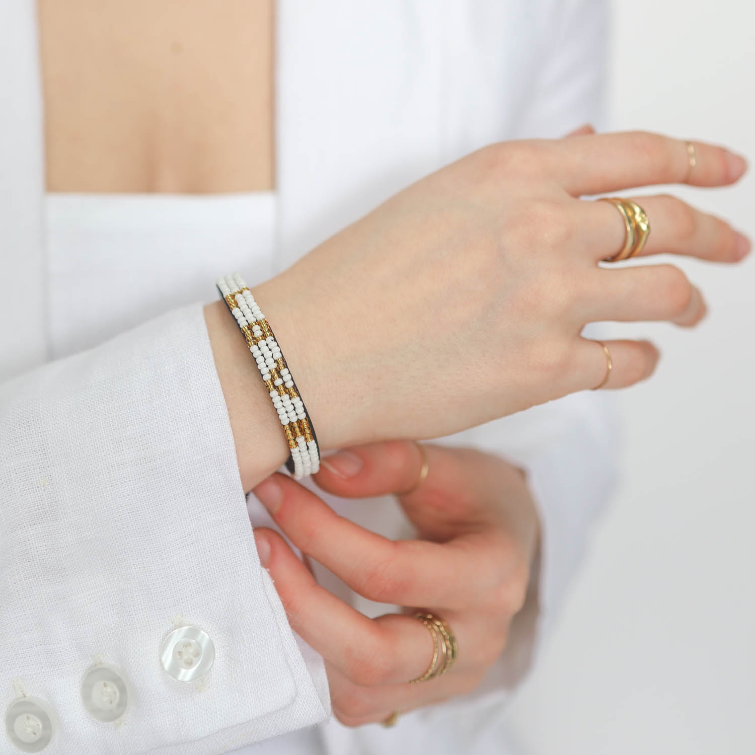 Love is Project:Bracelet, Skinny LOVE, White/Gold, Medium