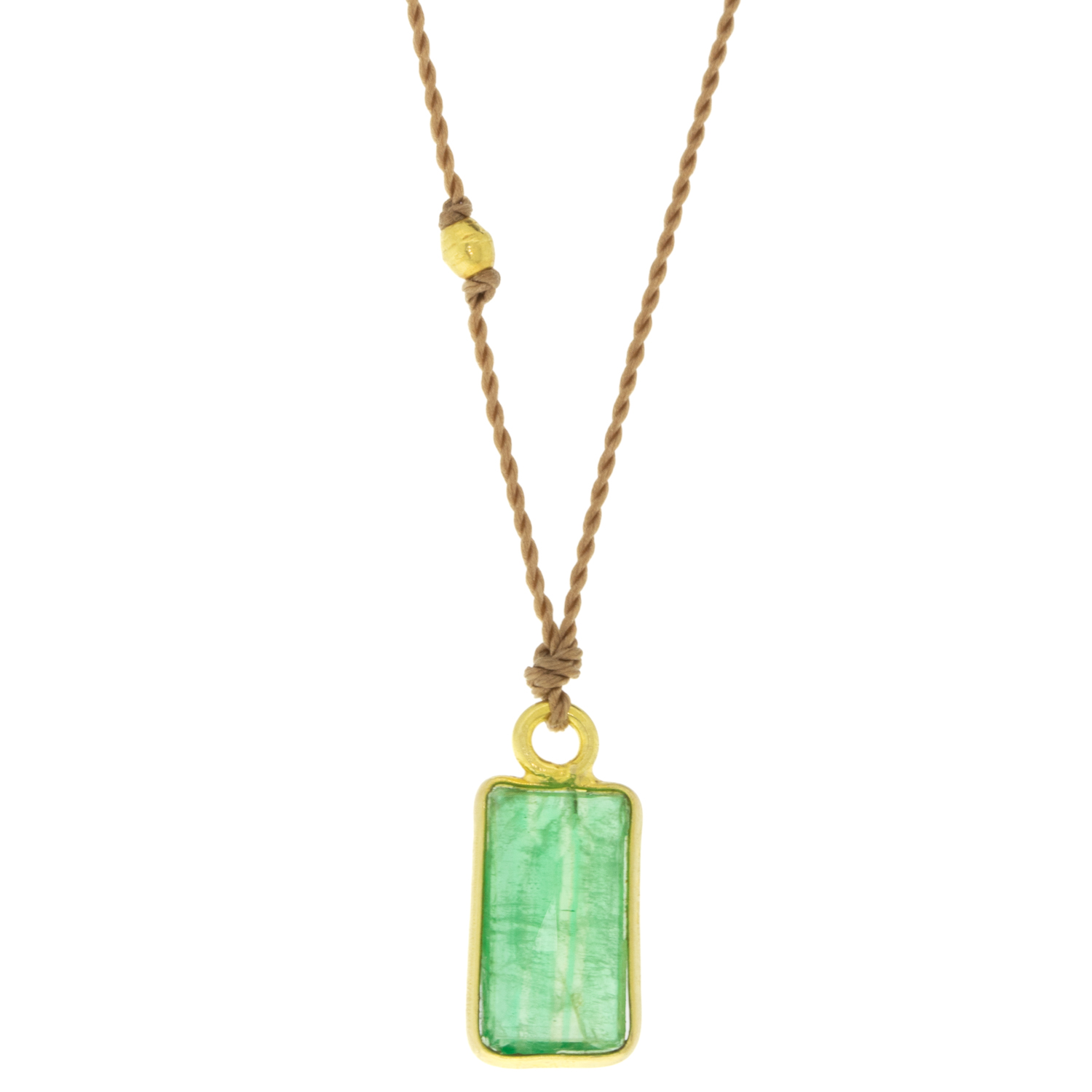 Margaret Solow: Emerald Necklace, 18k Gold, Nylon cord measures 17" in length