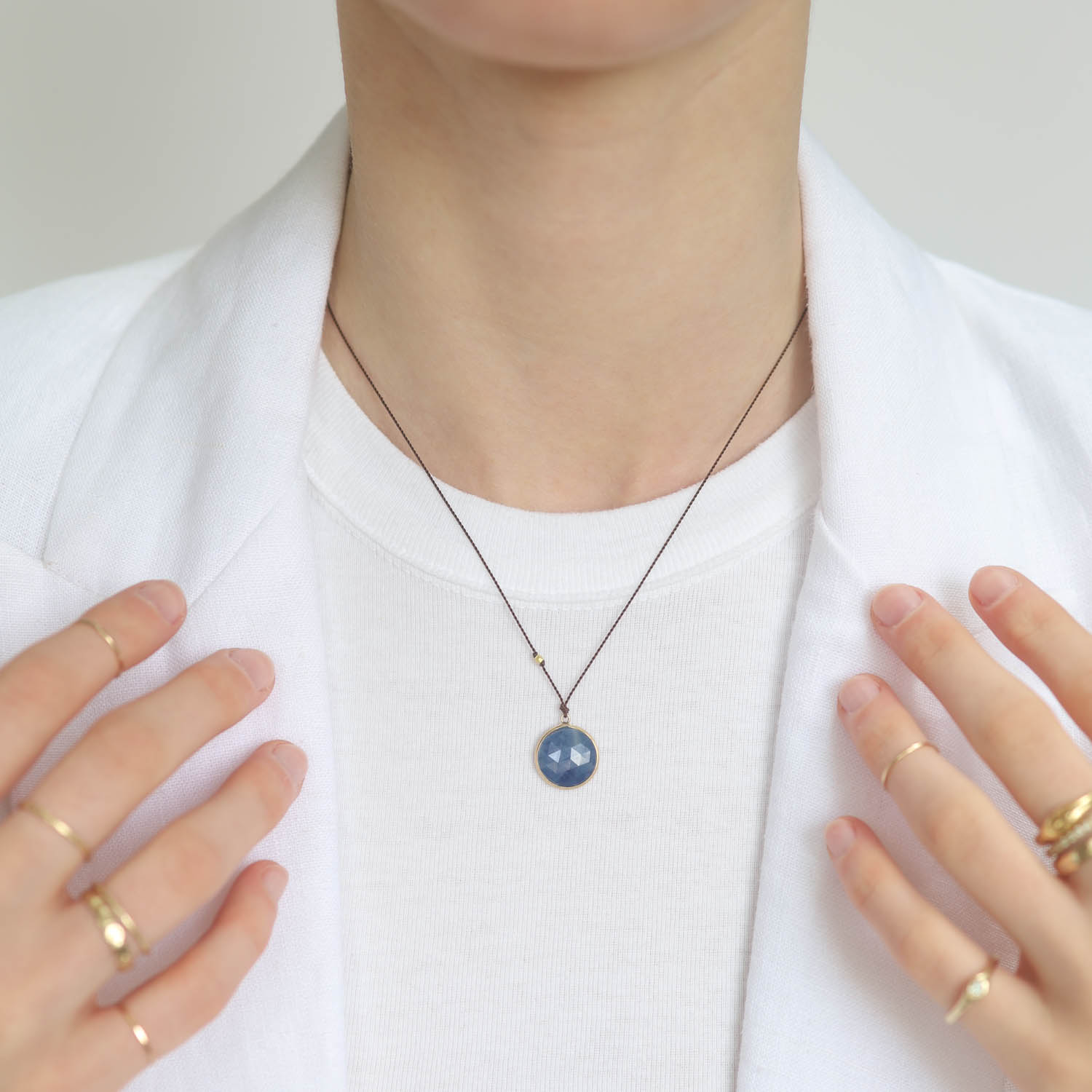 Margaret Solow: 14k Round sapphire necklace