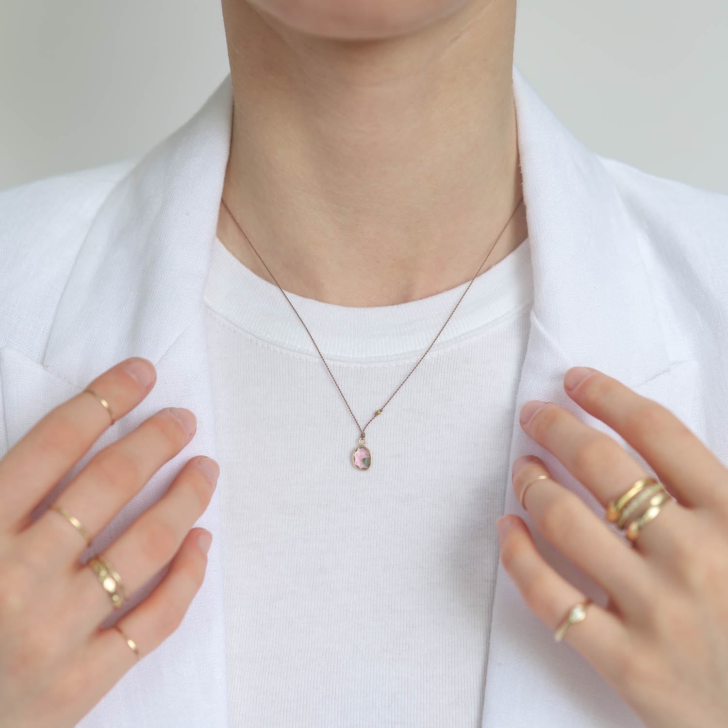 Margaret Solow: Watermelon Tourmaline Necklace 18K