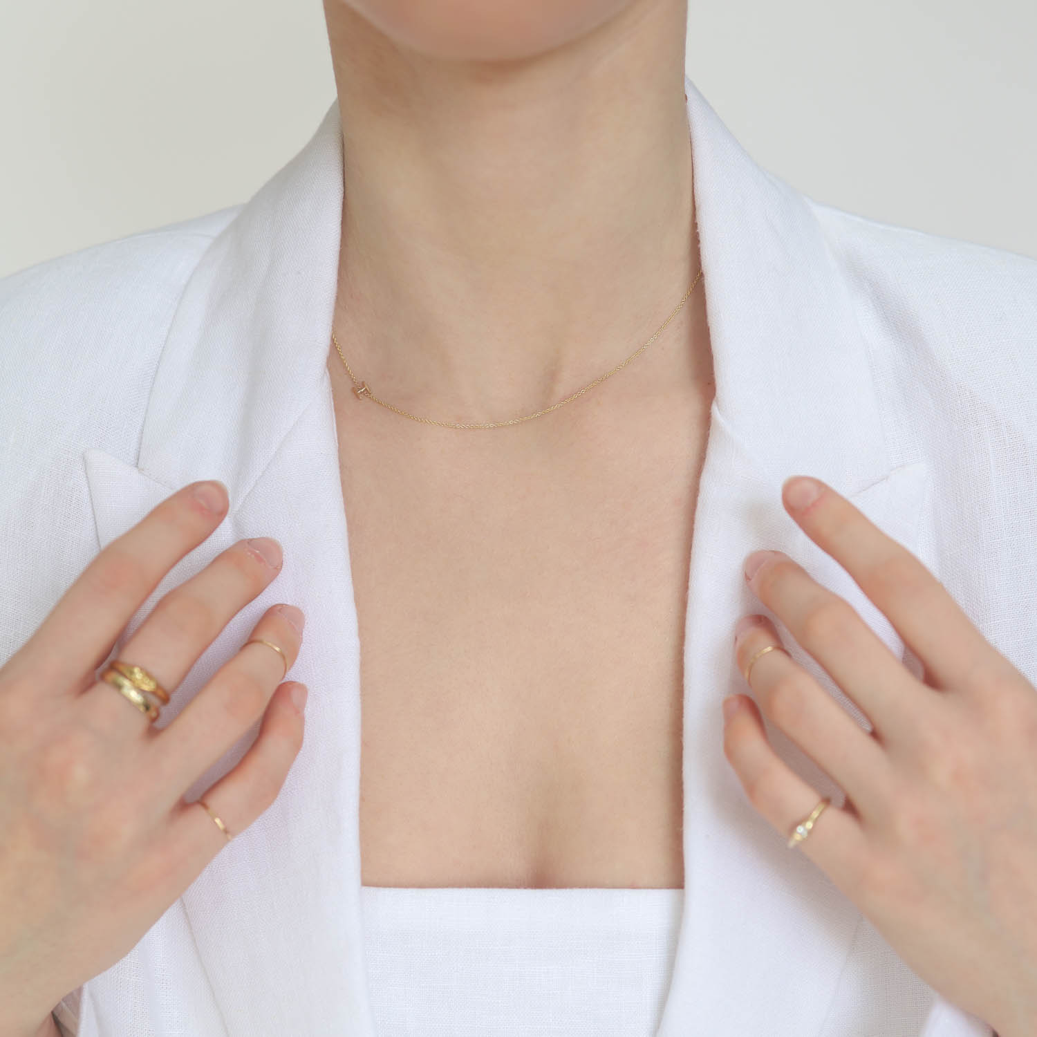 Maya Brenner: H necklace 14K yellow gold, H measures 1/4" x 3/16"