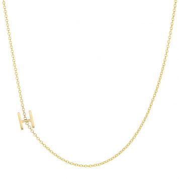 Maya Brenner: H necklace 14K yellow gold, H measures 1/4" x 3/16"